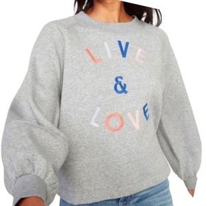 Old Navy Live and Love Embroidered Sweatshirt Gray Pastel Cozy Lounge Size Large
